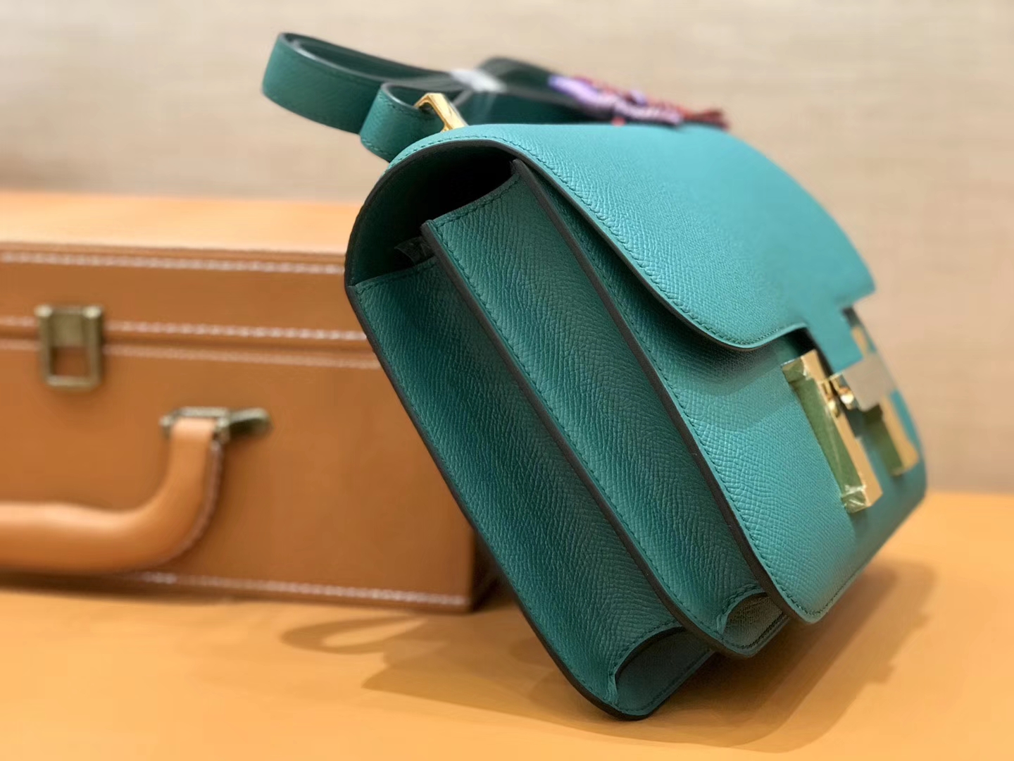 Hermès（爱马仕）康斯坦 Constance 空姐包 孔雀绿 德国进口牛皮 全手工缝制 金扣 24cm