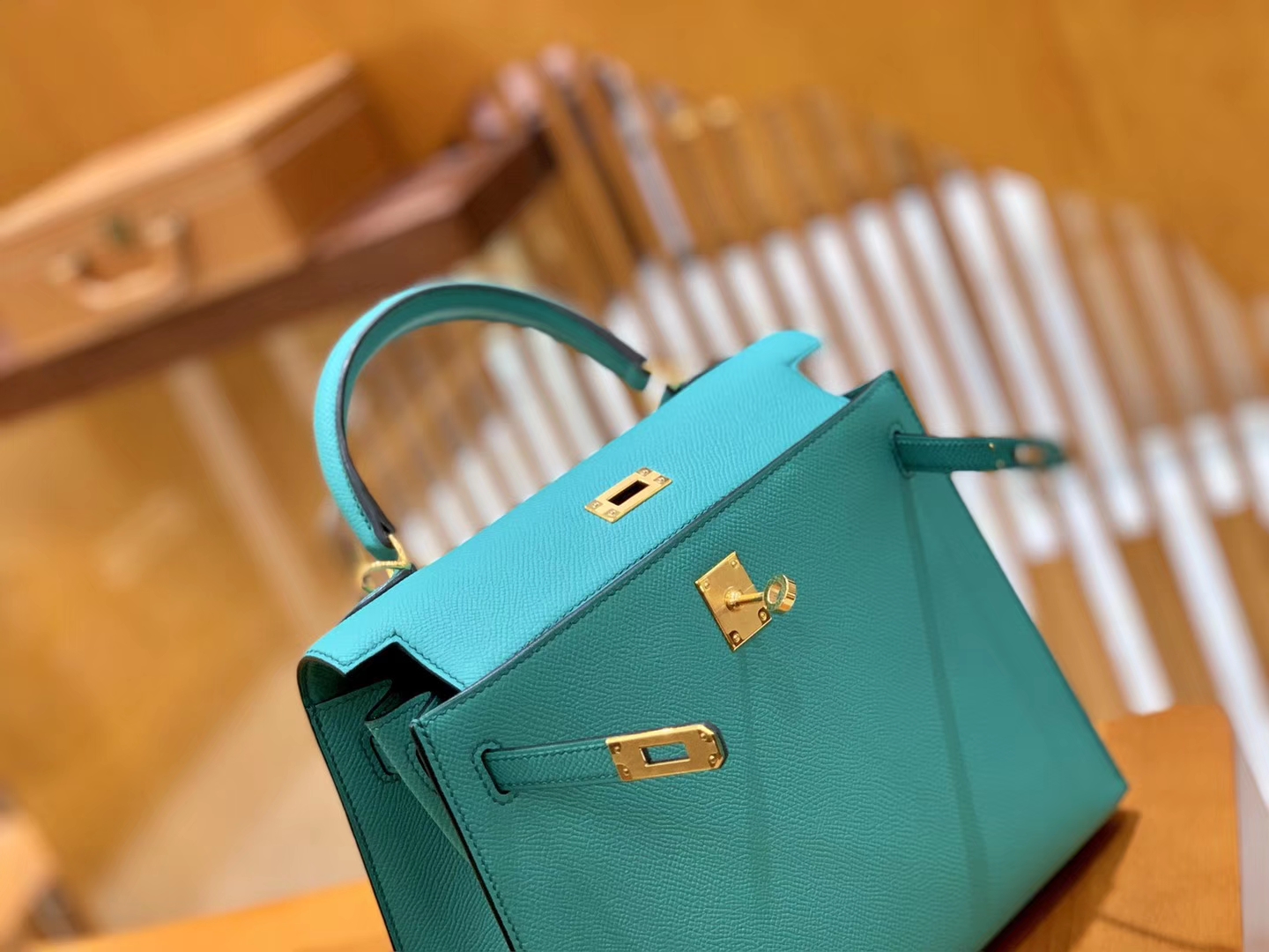 Hermès（爱马仕）Kelly 28cm 维罗纳绿 金扣 Epsom掌纹牛皮 全手工缝制 臻品级别