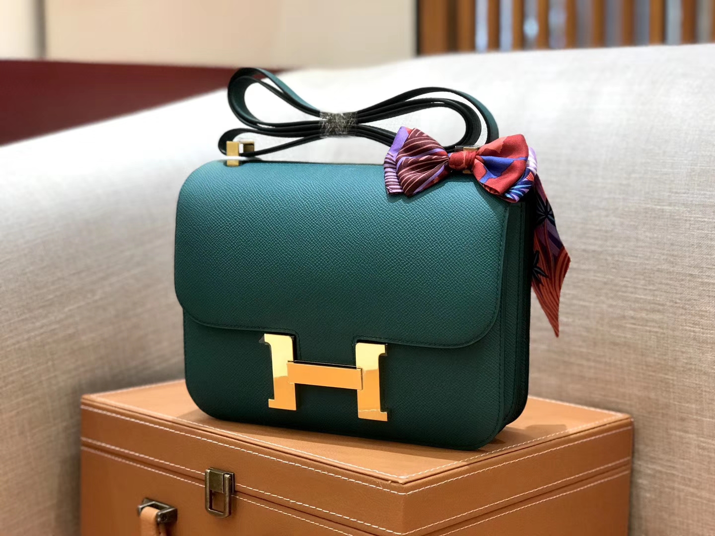 Hermès（爱马仕）康斯坦 Constance 空姐包 孔雀绿 德国进口牛皮 全手工缝制 金扣 24cm