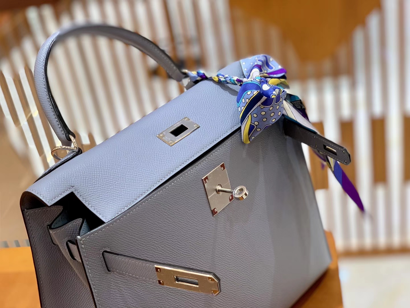 Hermès（爱马仕）Kelly 28cm 冰川蓝 金扣 Epsom掌纹牛皮 全手工缝制 臻品级别
