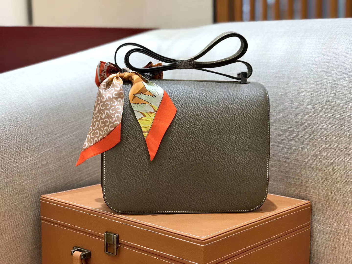 Hermès（爱马仕）康斯坦 Constance 空姐包 大象灰 德国进口牛皮 全手工缝制 银扣 24cm