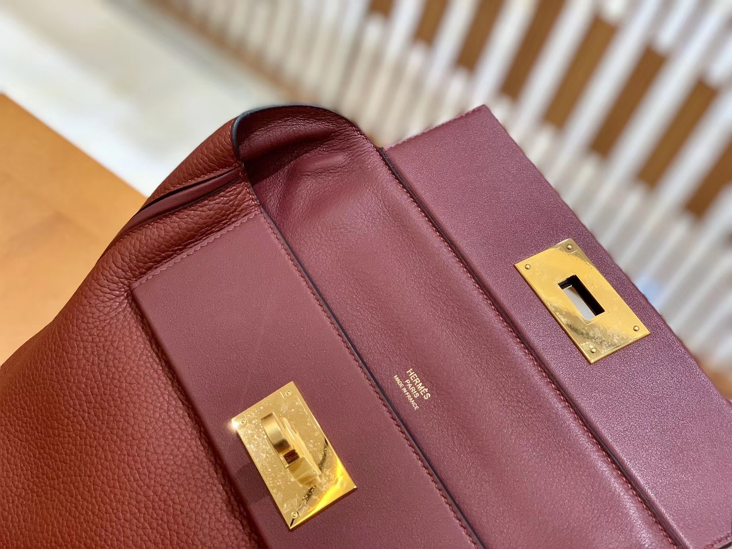 Hermès（爱马仕）Kelly-2424 波尔多酒红 原厂御用顶级小牛皮拼Swift皮 togo 金扣 29cm