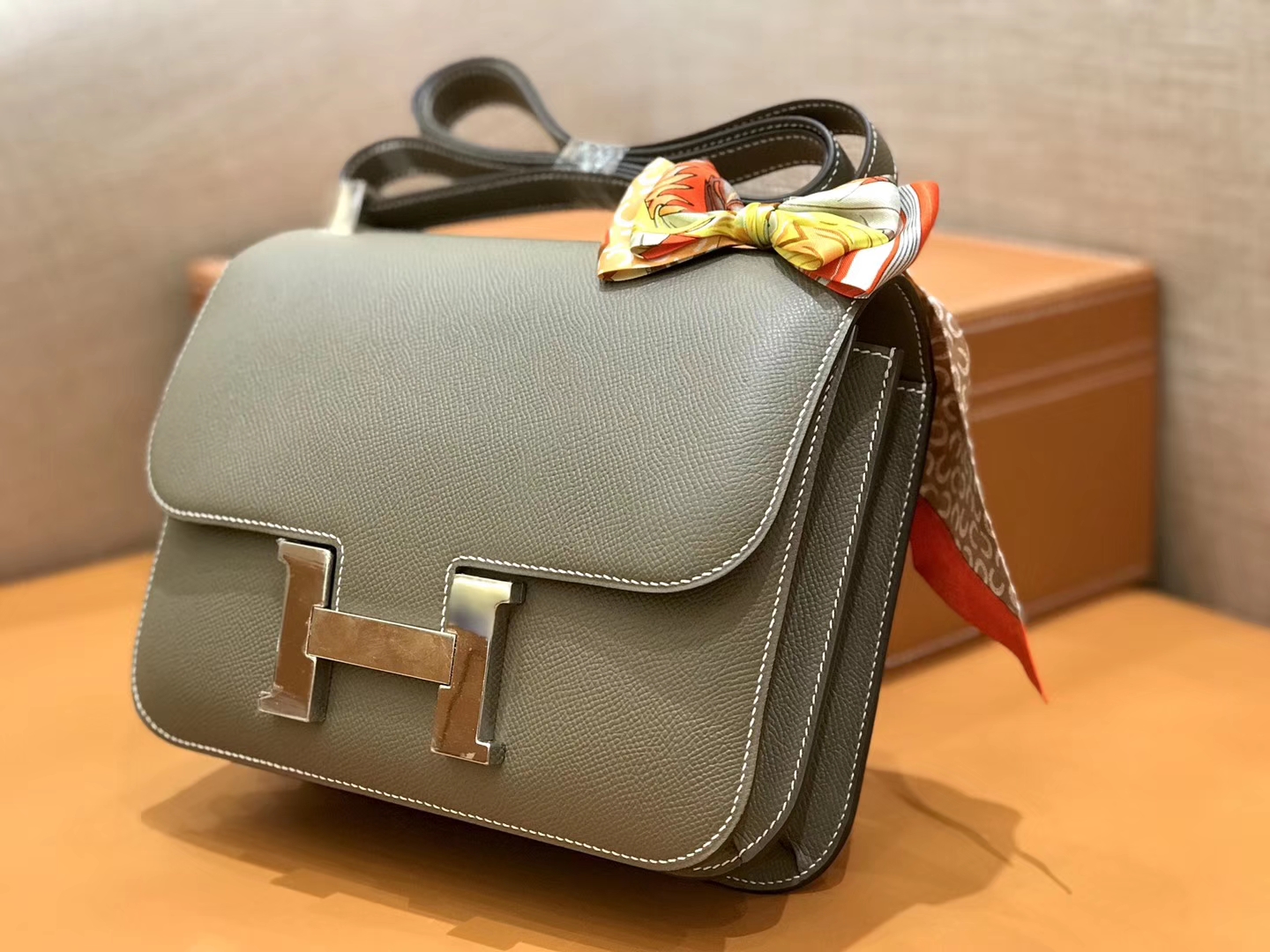 Hermès（爱马仕）康斯坦 Constance 空姐包 大象灰 德国进口牛皮 全手工缝制 银扣 24cm