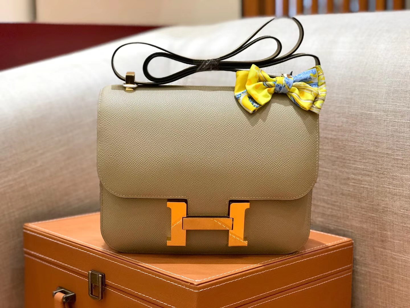 Hermès（爱马仕）康斯坦 Constance 空姐包 风衣灰 德国进口牛皮 全手工缝制 金扣 24cm