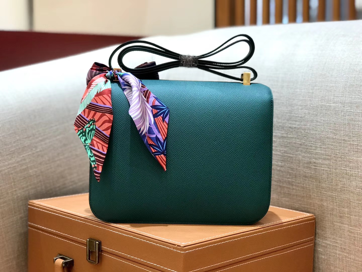 Hermès（爱马仕）康斯坦 Constance 空姐包 孔雀绿 德国进口牛皮 全手工缝制 金扣 24cm