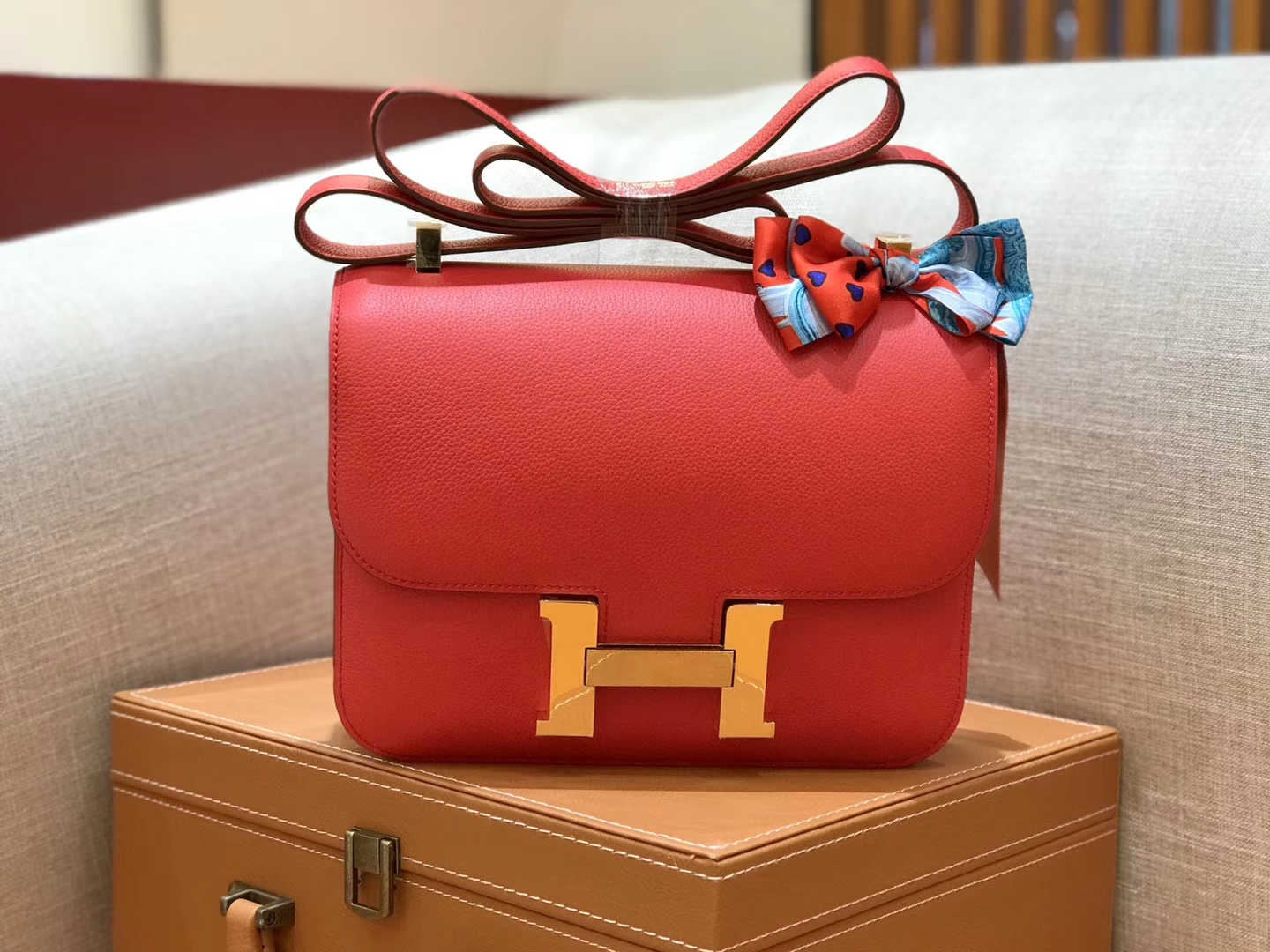 Hermès（爱马仕）康斯坦 Constance 空姐包 番茄红 德国进口牛皮 全手工缝制 金扣 24cm