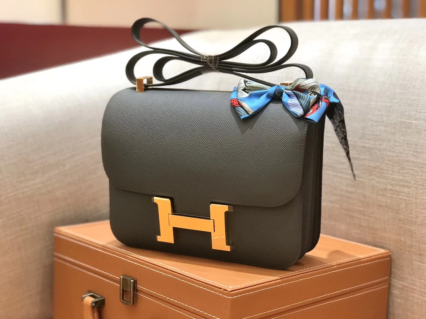 Hermès（爱马仕）康斯坦 Constance 空姐包 锡器灰 德国进口牛皮 全手工缝制 金扣 24cm