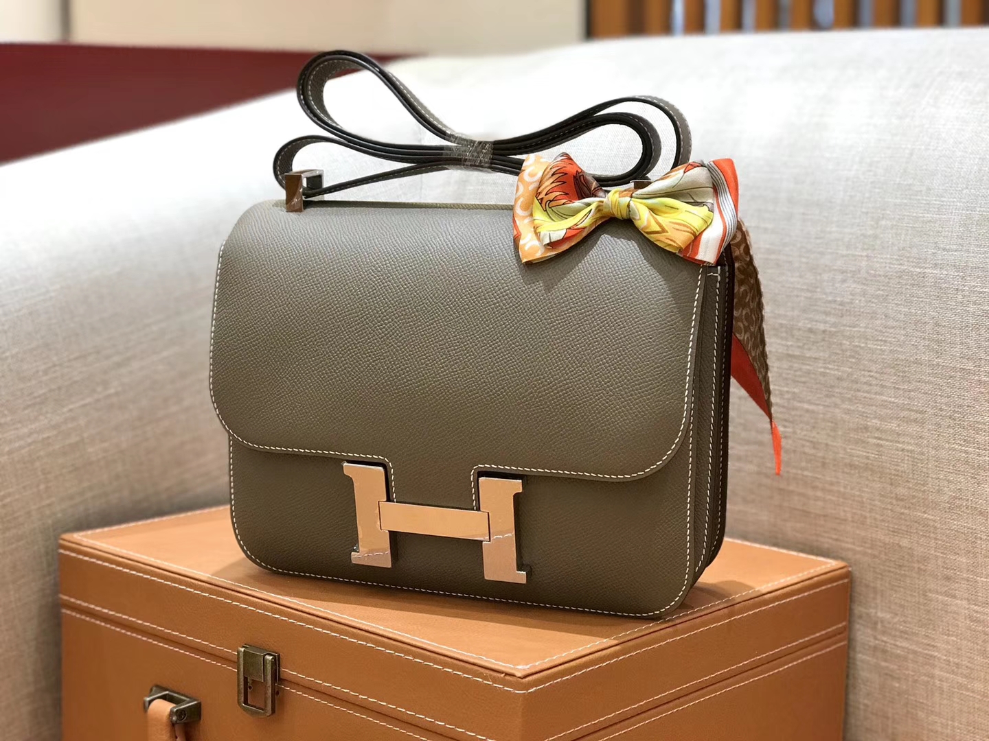Hermès（爱马仕）康斯坦 Constance 空姐包 大象灰 德国进口牛皮 全手工缝制 银扣 24cm