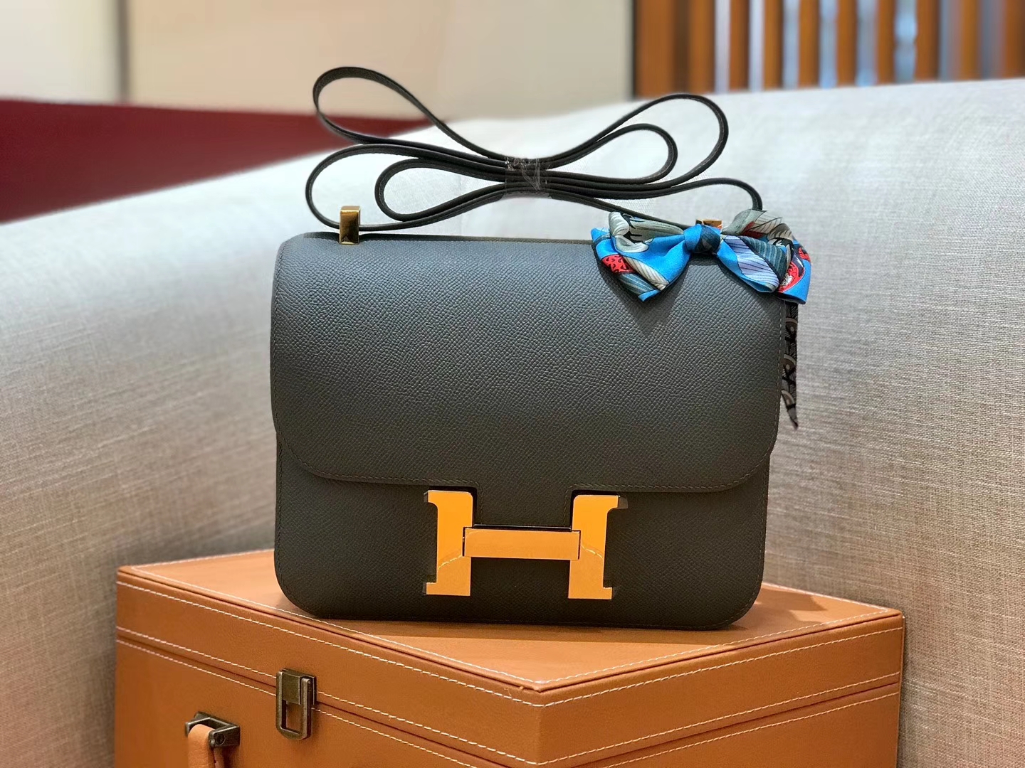 Hermès（爱马仕）康斯坦 Constance 空姐包 锡器灰 德国进口牛皮 全手工缝制 金扣 24cm