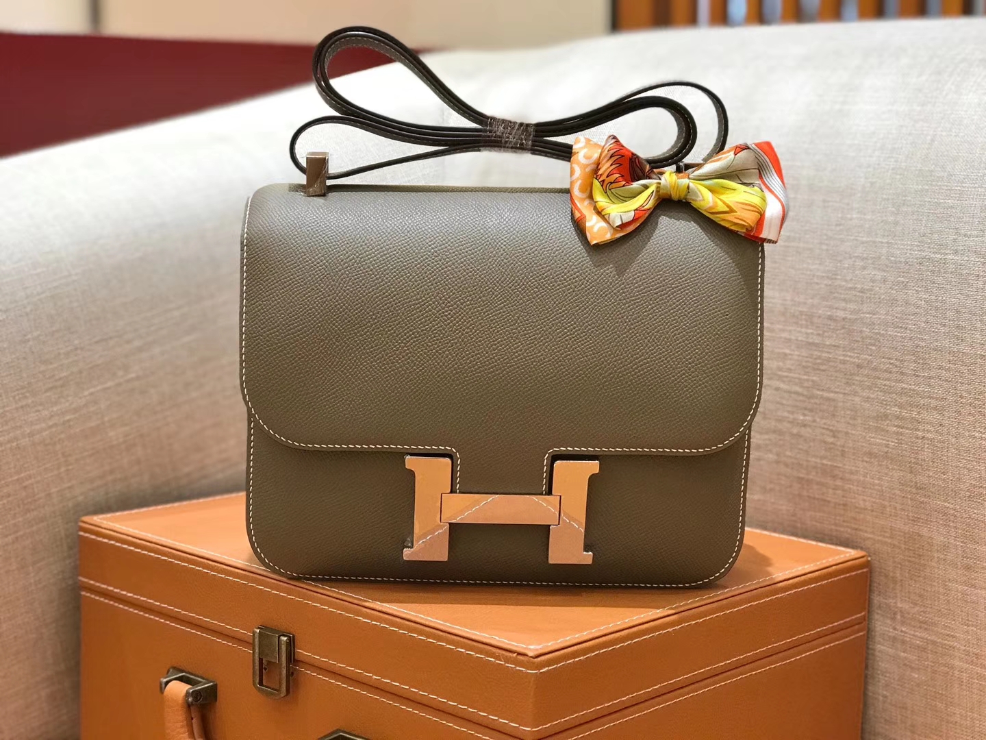 Hermès（爱马仕）康斯坦 Constance 空姐包 大象灰 德国进口牛皮 全手工缝制 银扣 24cm