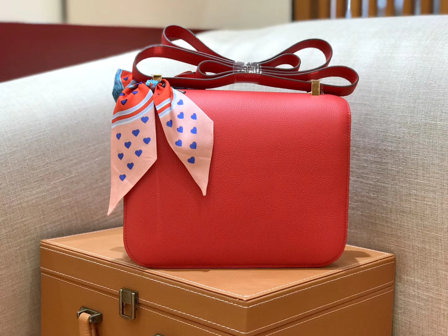Hermès（爱马仕）康斯坦 Constance 空姐包 番茄红 德国进口牛皮 全手工缝制 金扣 24cm