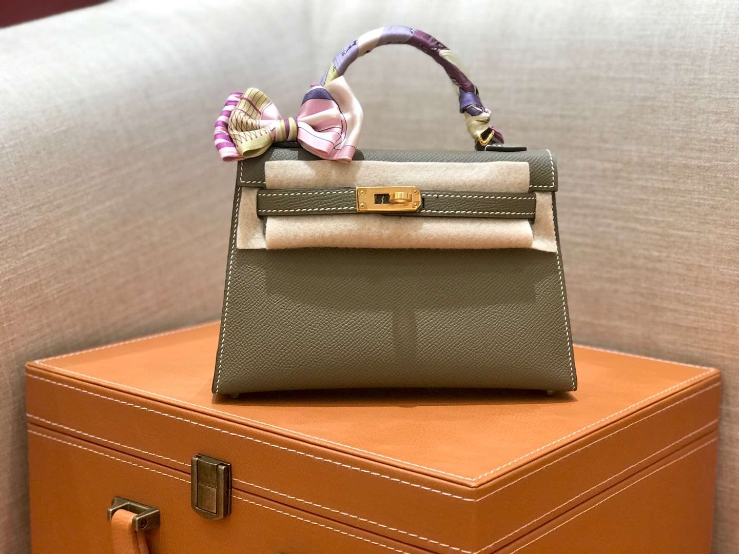 Hermès（爱马仕）mini Kelly 大象灰 金扣 德国进口掌纹皮 全手工缝制