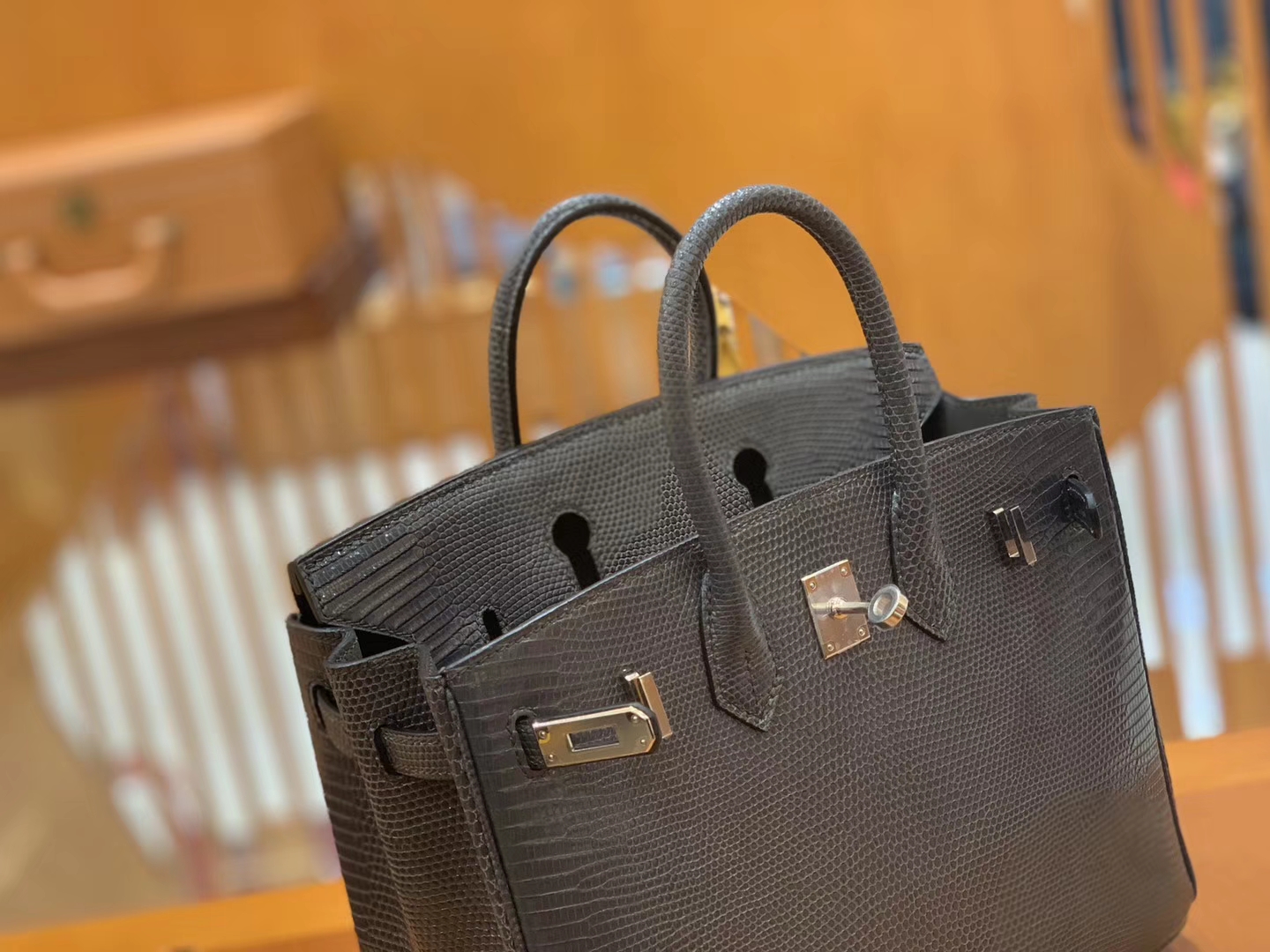 Hermès（爱马仕）Birkin 铂金包 锡器灰 蜥蜴皮 银扣 25cm