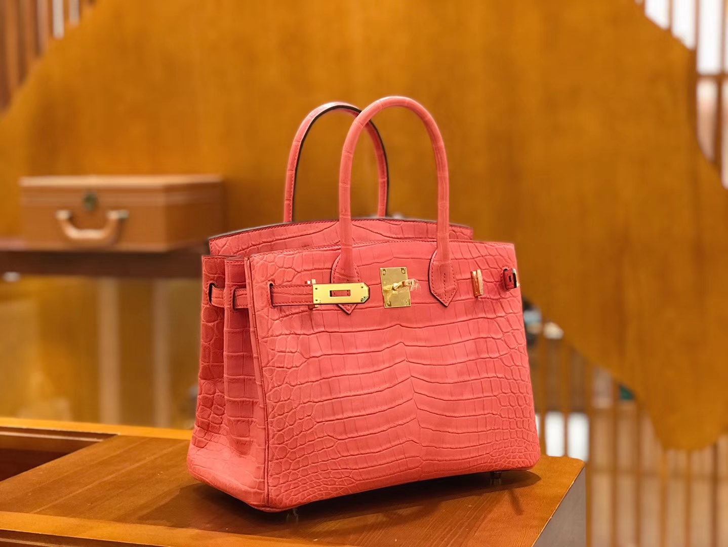 Hermès（爱马仕）Birkin 铂金包 尼罗鳄鱼皮 唇膏粉 30cm