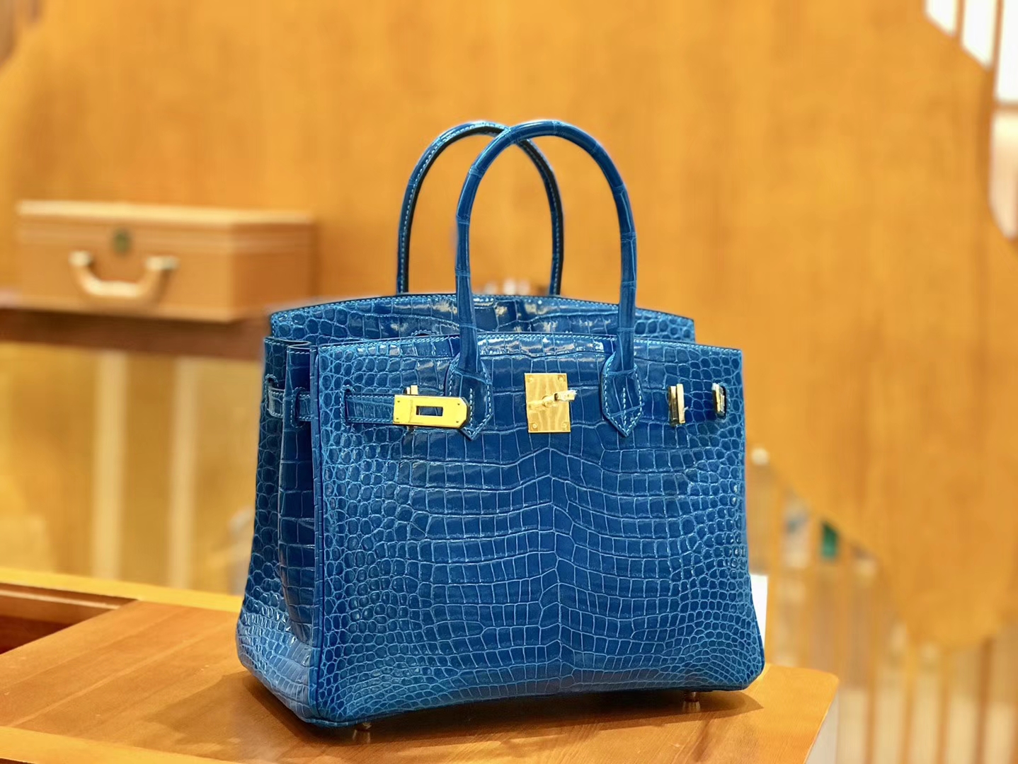 Hermès（爱马仕）Birkin 铂金包 倒V 伊滋密尔蓝 湾鳄 25cm