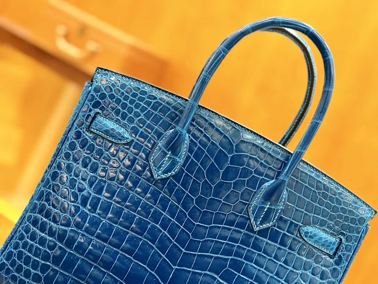 Hermès（爱马仕）Birkin 铂金包 倒V 伊滋密尔蓝 湾鳄 25cm