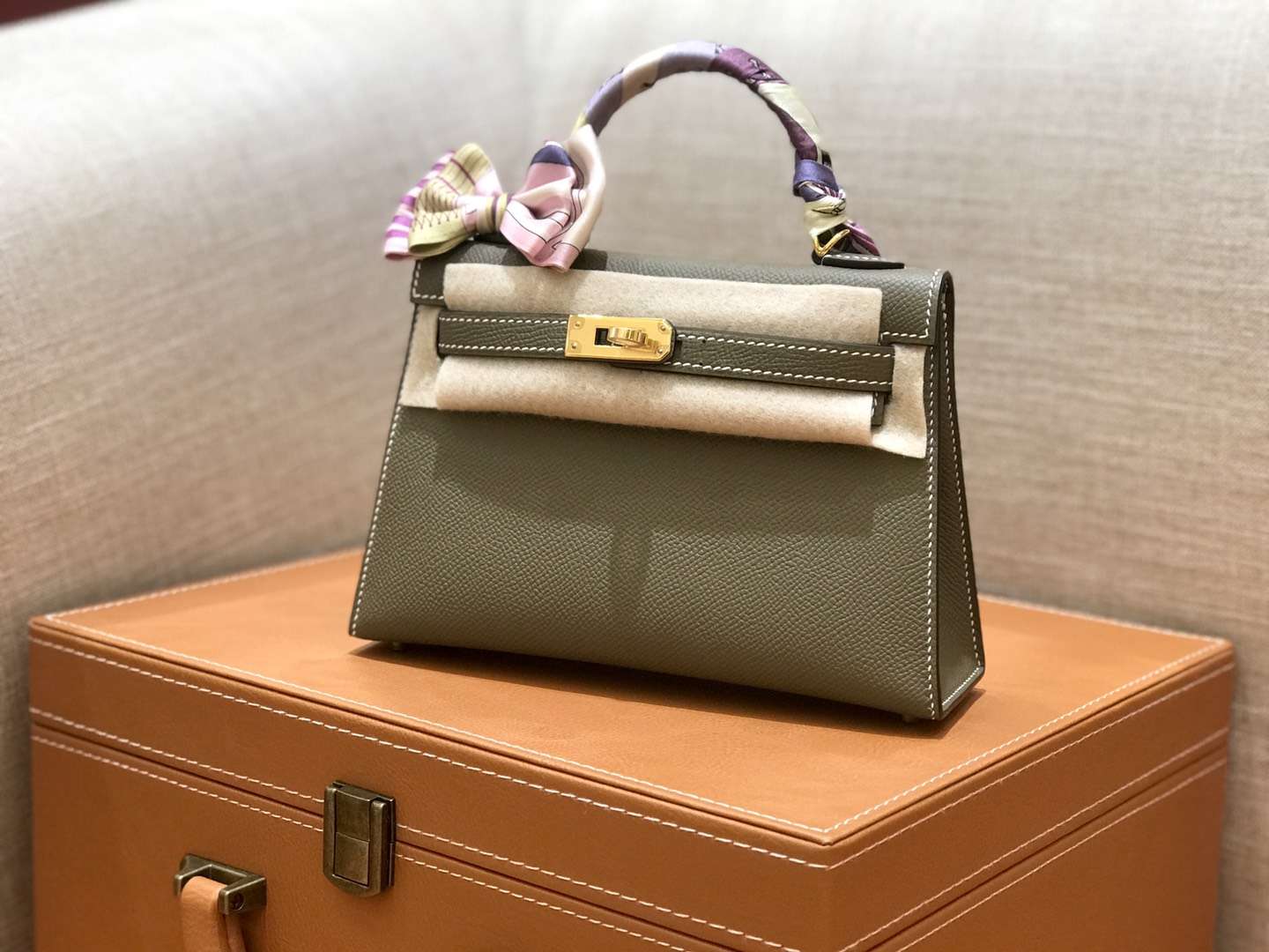 Hermès（爱马仕）mini Kelly 大象灰 金扣 德国进口掌纹皮 全手工缝制