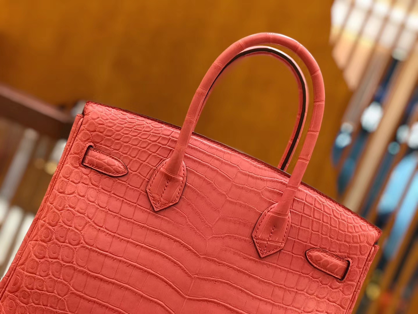 Hermès（爱马仕）Birkin 铂金包 尼罗鳄鱼皮 唇膏粉 30cm
