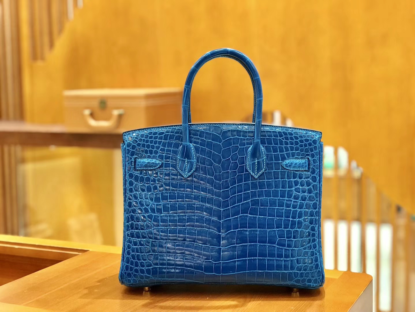 Hermès（爱马仕）Birkin 铂金包 倒V 伊滋密尔蓝 湾鳄 25cm