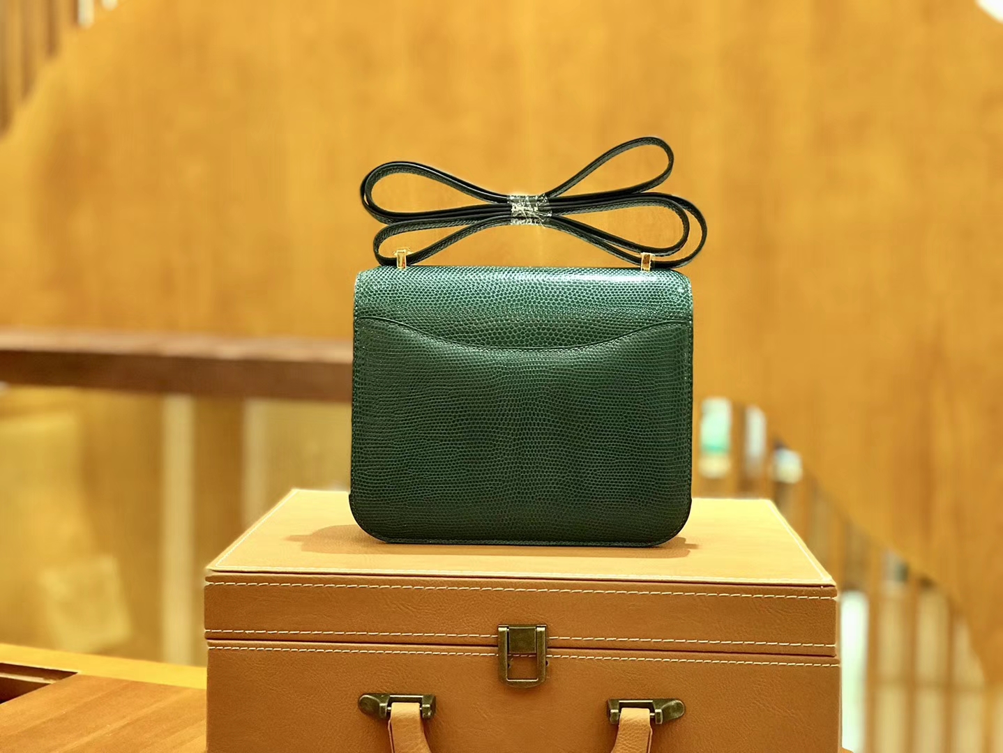 Hermès（爱马仕）Constance 空姐包 蜥蜴皮 孔雀绿 18cm