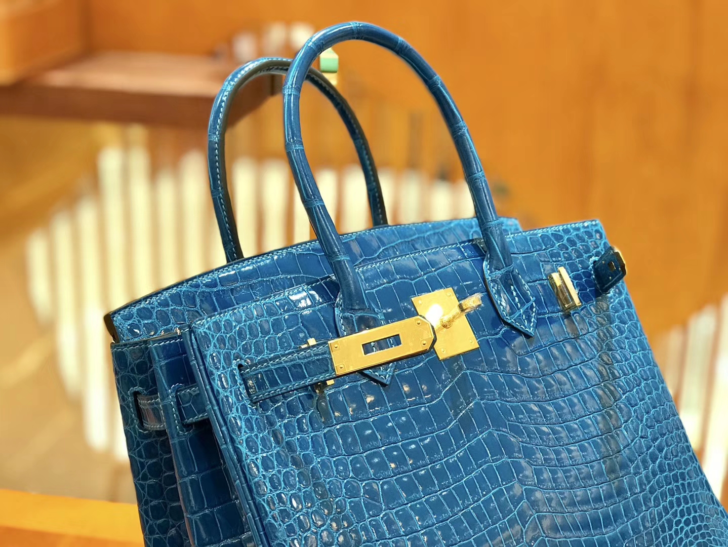 Hermès（爱马仕）Birkin 铂金包 倒V 伊滋密尔蓝 湾鳄 25cm