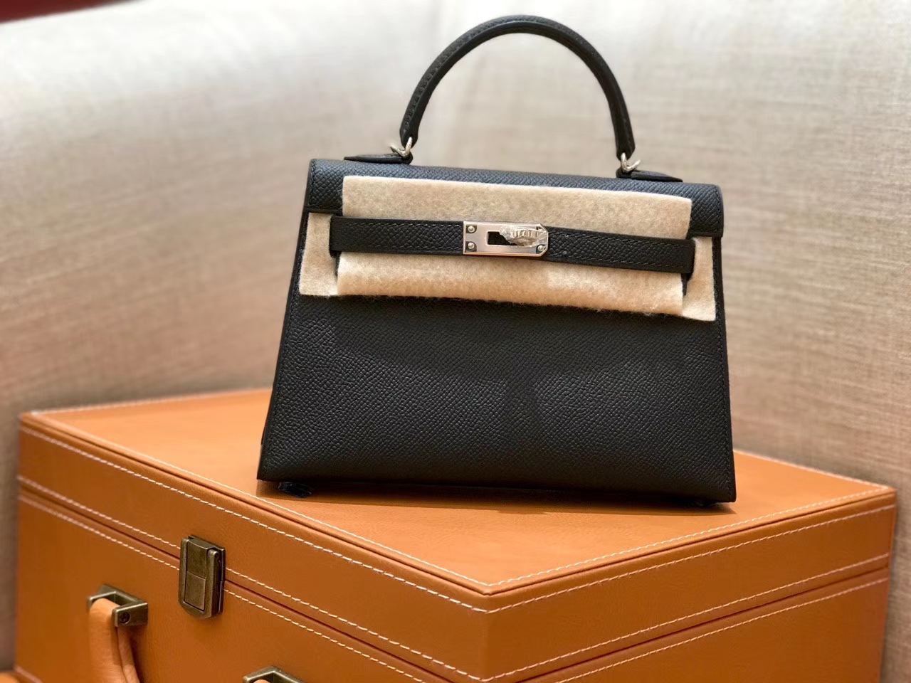 Hermès（爱马仕）mini Kelly 经典黑 银扣 德国进口掌纹皮 全手工缝制
