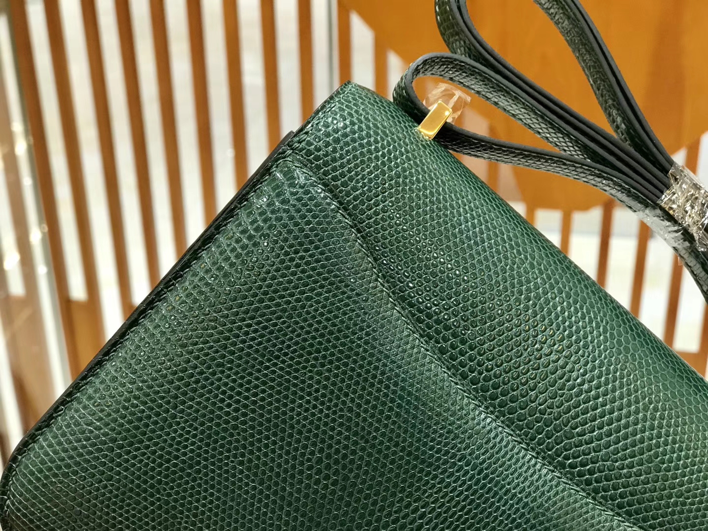 Hermès（爱马仕）Constance 空姐包 蜥蜴皮 孔雀绿 18cm