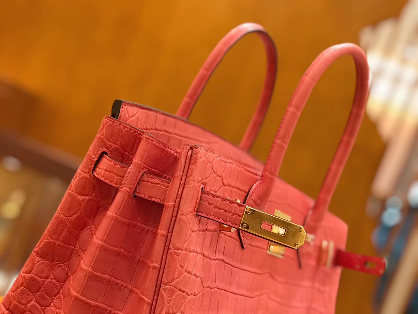 Hermès（爱马仕）Birkin 铂金包 尼罗鳄鱼皮 唇膏粉 30cm