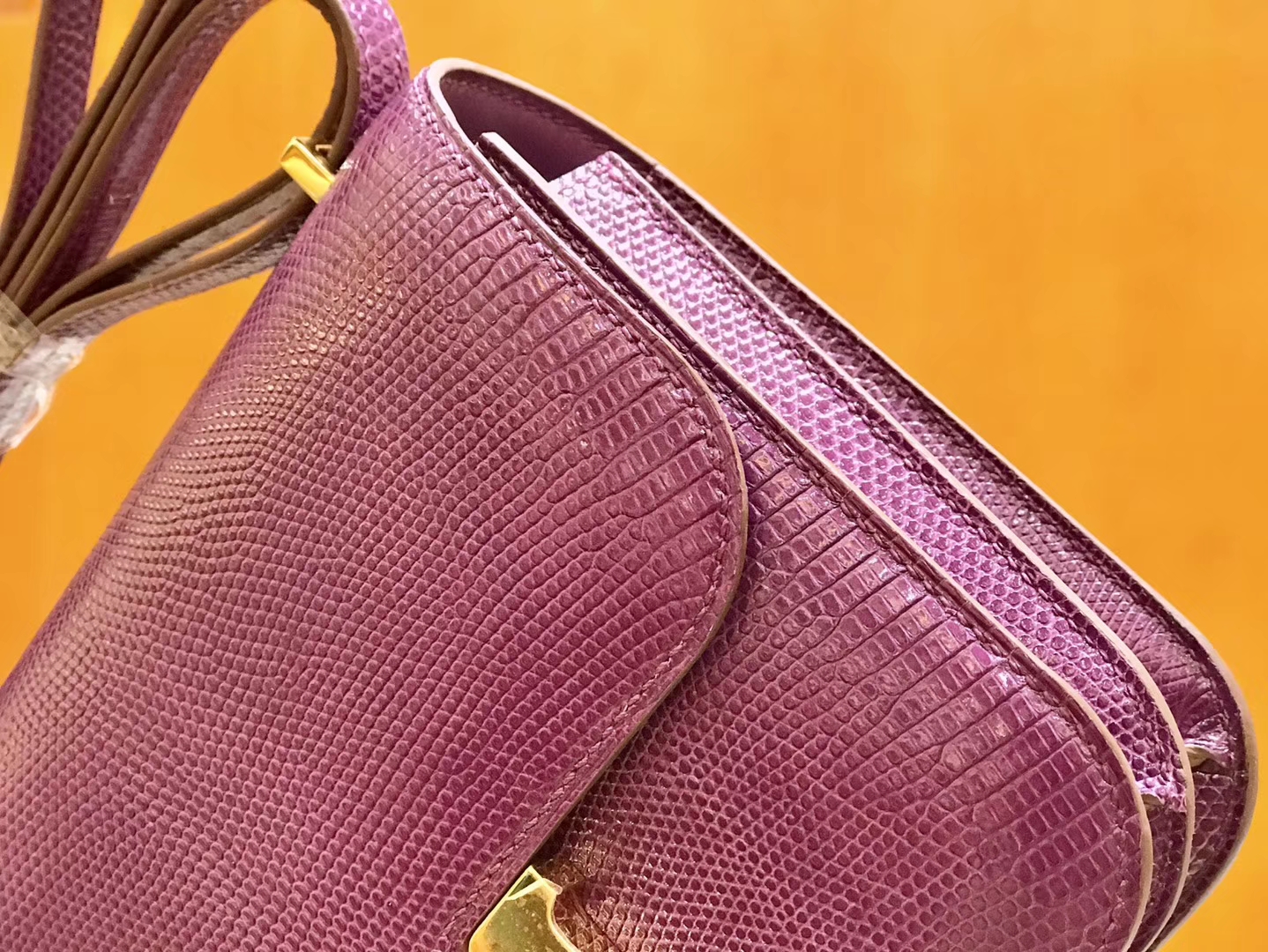 Hermès（爱马仕）Constance 空姐包 蜥蜴皮 海葵紫 18cm