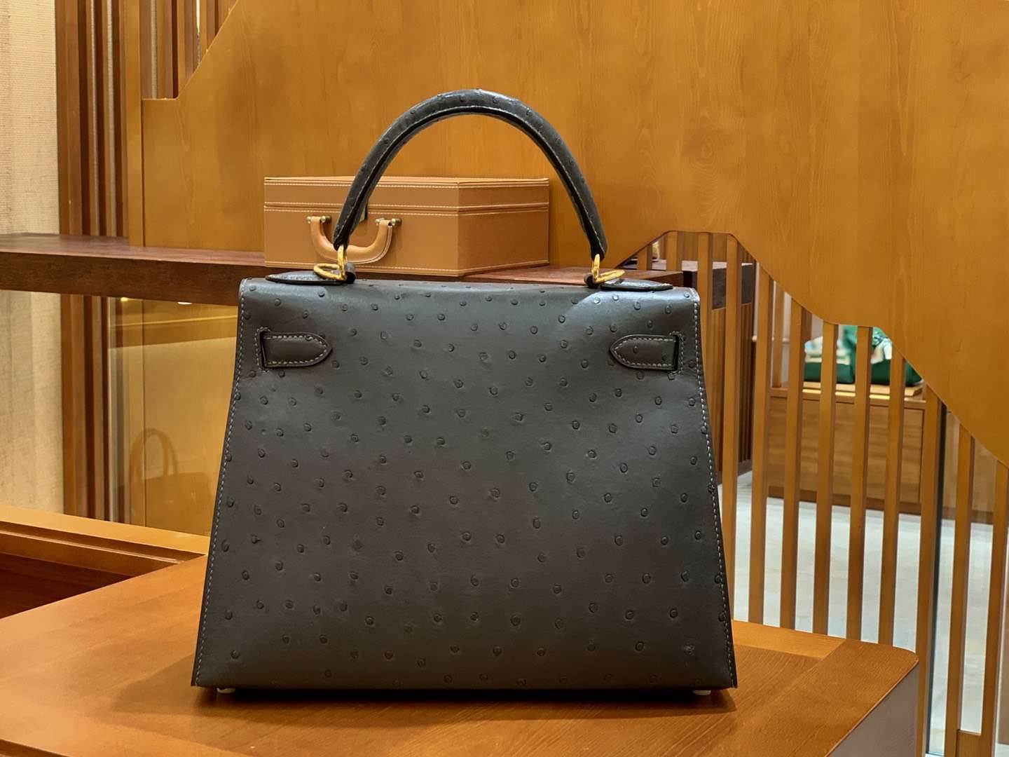 Hermès（爱马仕）Kelly 28cm 锡器灰 金扣 南非进口 鸵鸟皮 全手工缝制