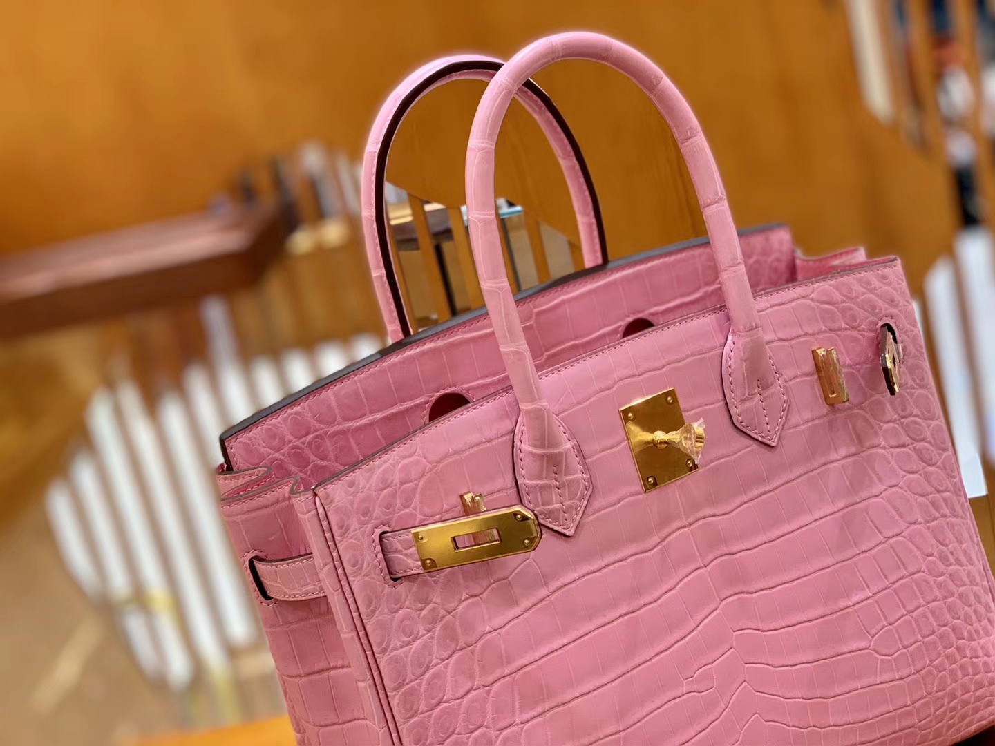 Hermès（爱马仕）Birkin 30cm 樱花粉 金扣 尼罗 两点 鳄鱼皮