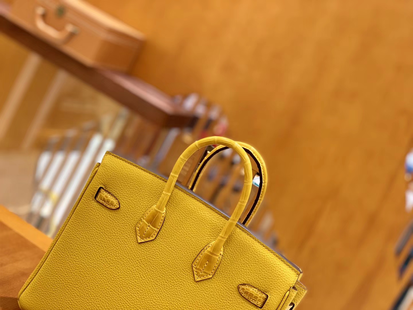 Hermès（爱马仕）Birkin 铂金包 琥珀黄 Touch 牛皮拼鳄鱼皮 金扣 25cm