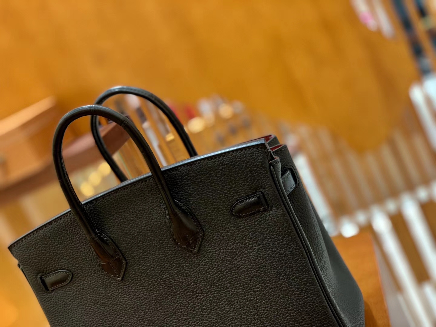 Hermès（爱马仕）Birkin 铂金包 祖母绿拼黑色 Touch 牛皮拼鳄鱼皮 金扣 30cm