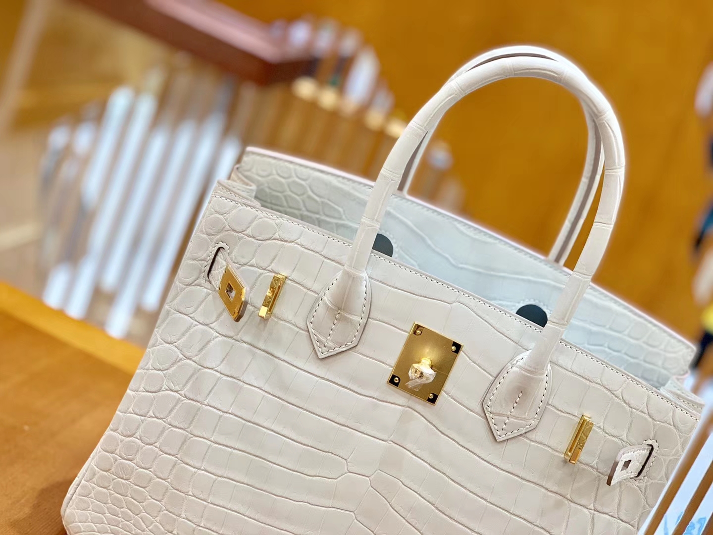 Hermès（爱马仕）Birkin 铂金包 羊毛白 一级皮 尼罗鳄鱼皮 臻品级别 金扣 30cm