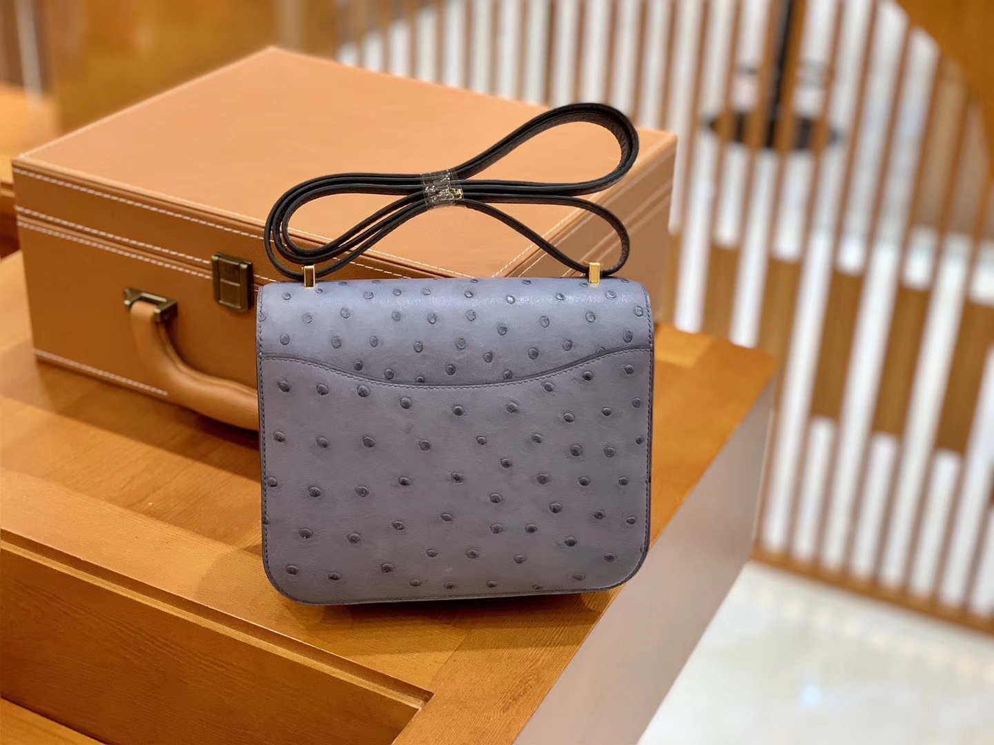 Hermès（爱马仕）Constance 空姐包 锡器灰 银扣 南非进K鸵鸟皮 全手工缝制 18cm