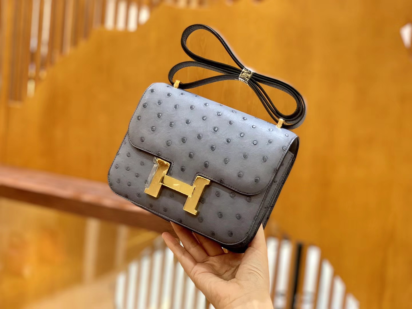 Hermès（爱马仕）Constance 空姐包 锡器灰 银扣 南非进K鸵鸟皮 全手工缝制 18cm
