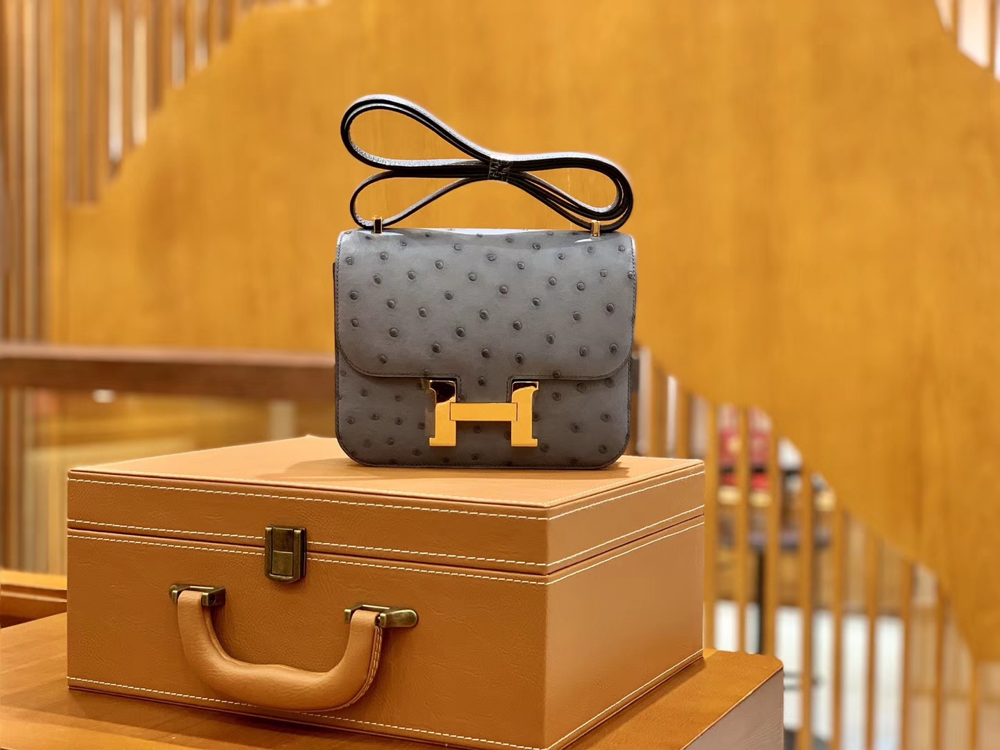 Hermès（爱马仕）Constance 空姐包 锡器灰 银扣 南非进K鸵鸟皮 全手工缝制 18cm