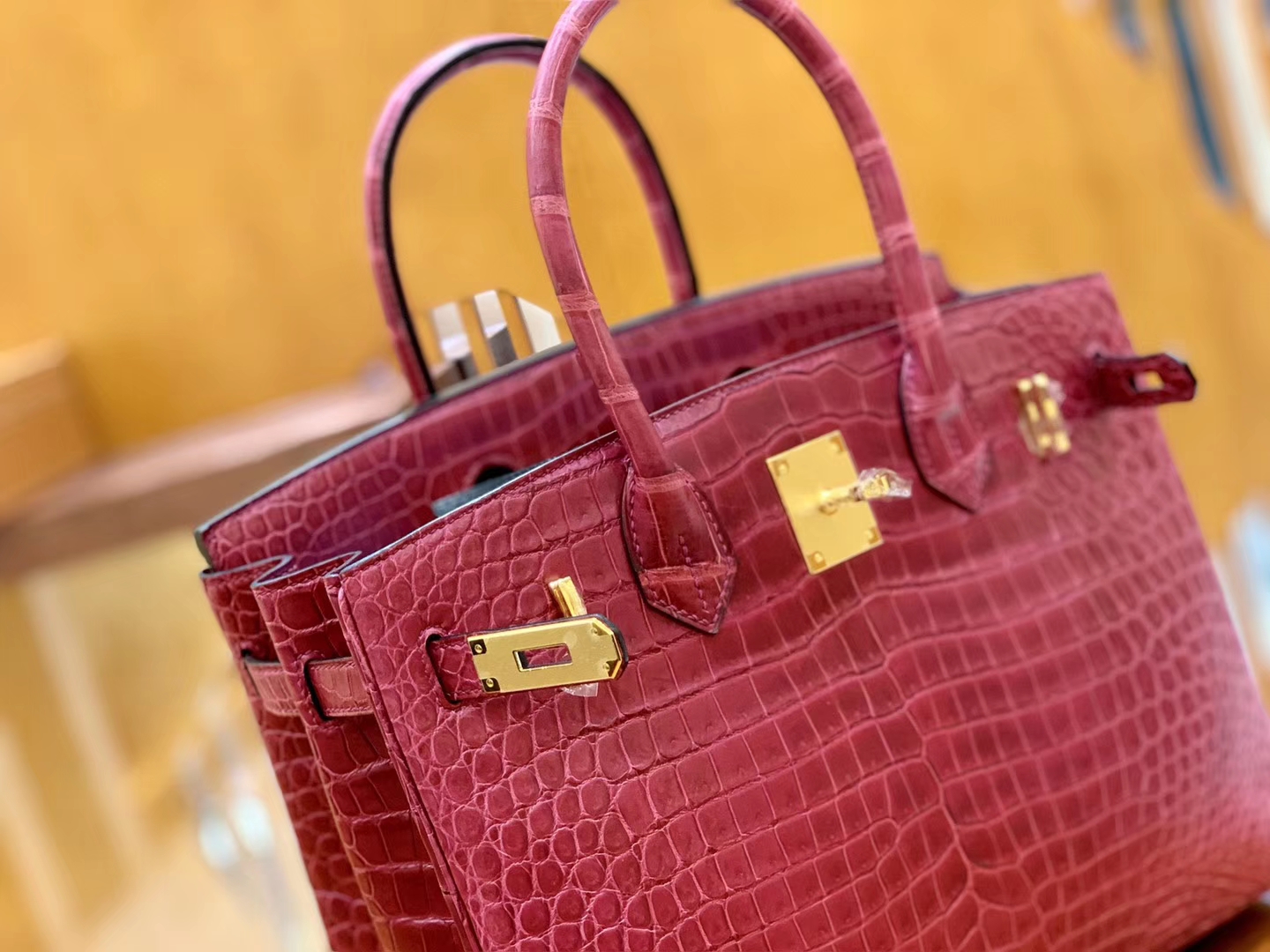 Hermès（爱马仕）Birkin 30cm 石榴红 金扣 尼罗 雾面 两点 鳄鱼皮 全手工