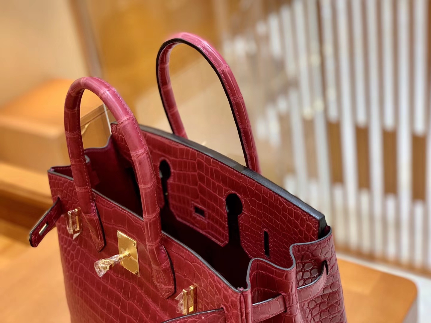 Hermès（爱马仕）Birkin 30cm 石榴红 金扣 尼罗 雾面 两点 鳄鱼皮 全手工