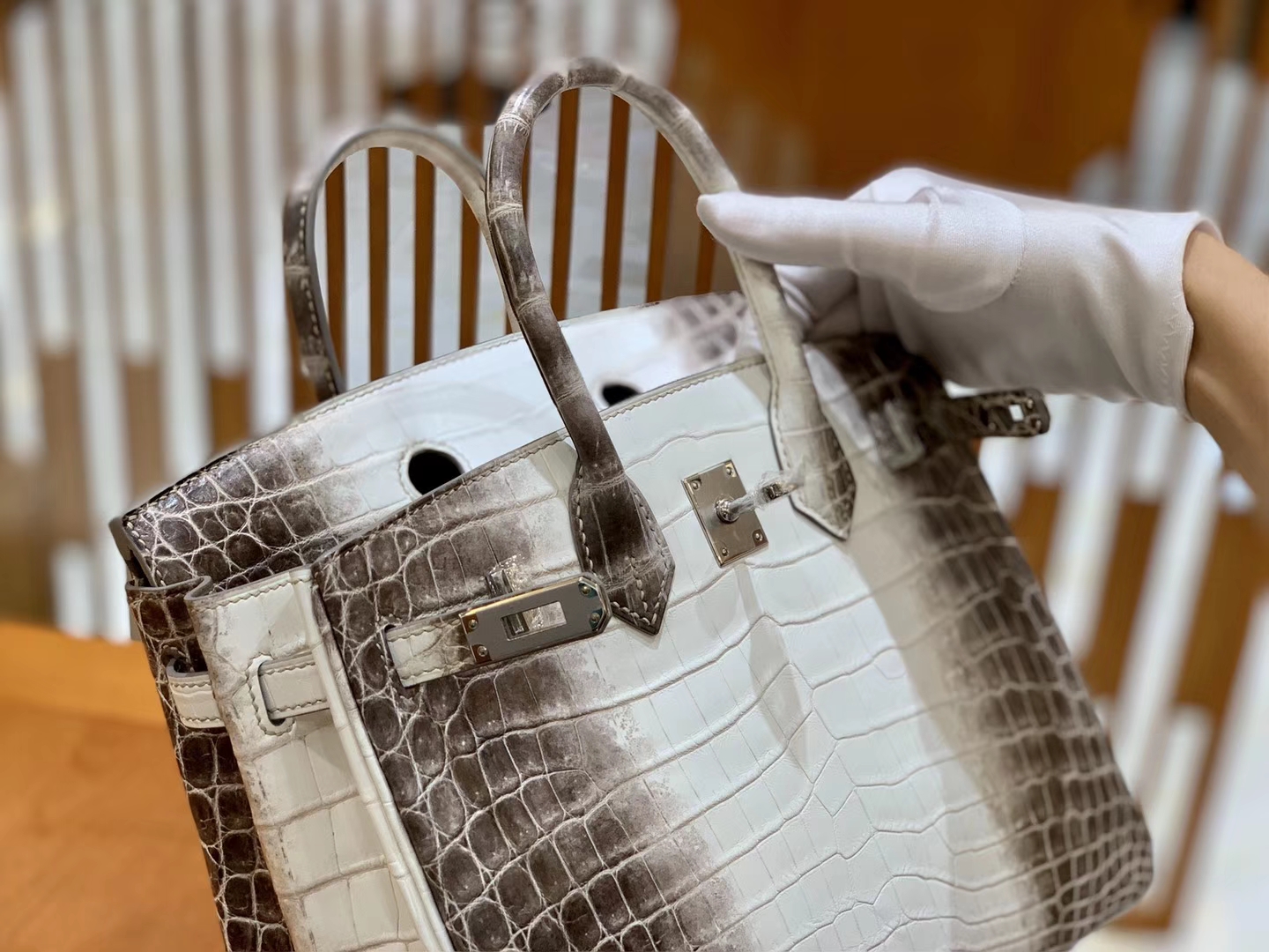 Hermès（爱马仕）Birkin 铂金包 喜马拉雅 深色  特级品质 一级皮 尼罗鳄鱼皮 银扣 25cm