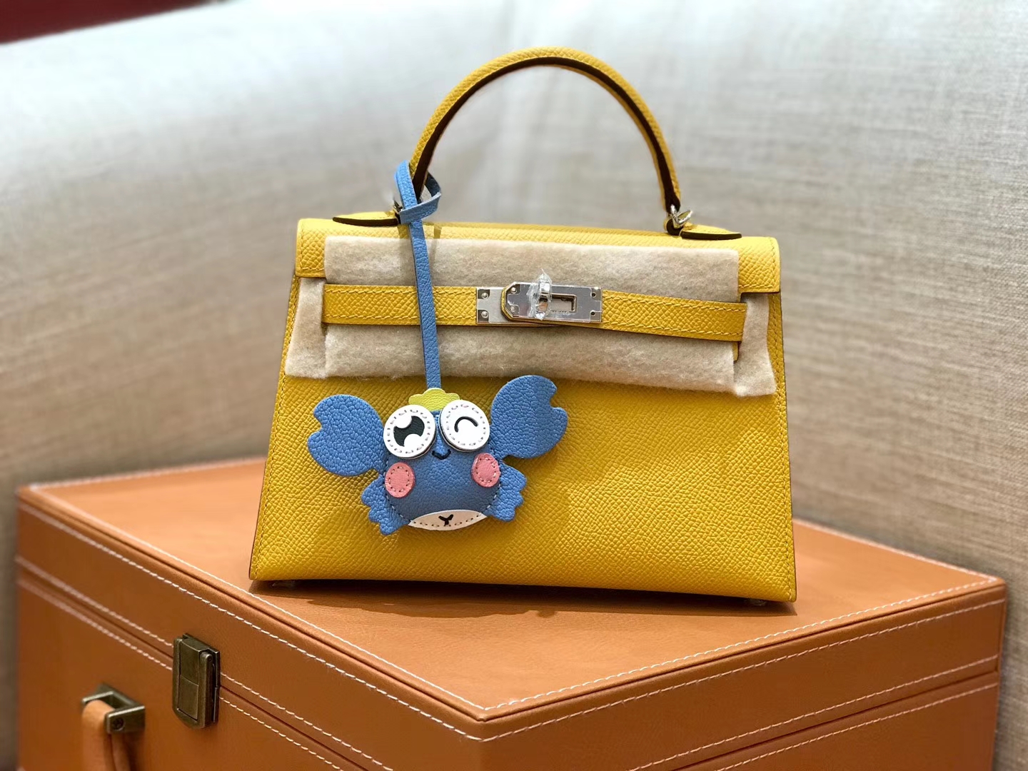 Hermès（爱马仕）mini Kelly 琥珀黄 银扣 德国进口掌纹皮 全手工缝制