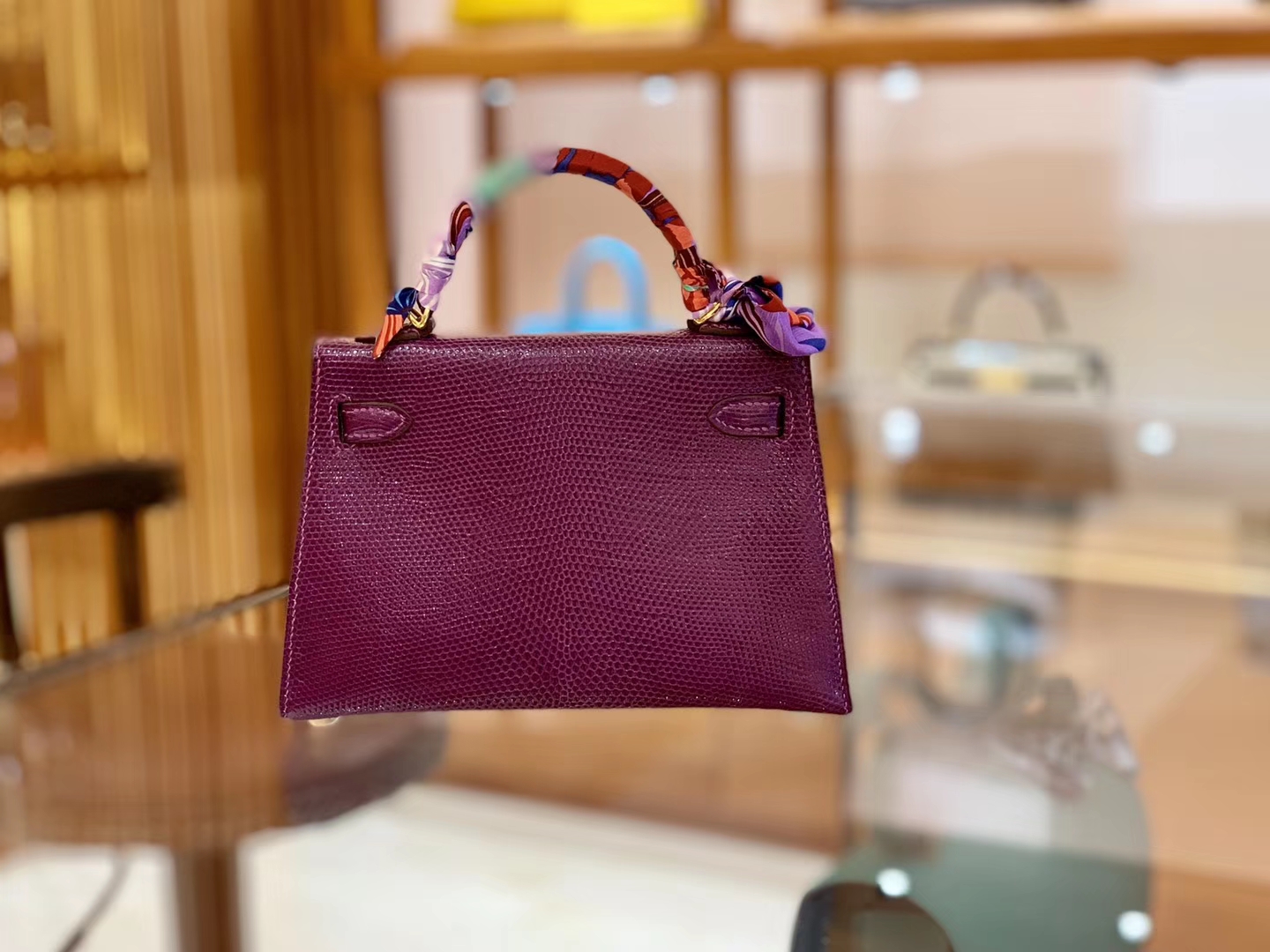 Hermès（爱马仕）Mini kelly 迷你凯莉 紫红色 蜥蜴皮 臻品级别 金扣 19cm