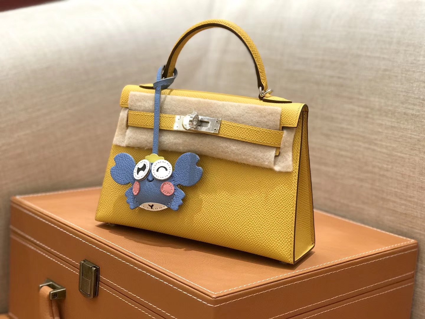 Hermès（爱马仕）mini Kelly 琥珀黄 银扣 德国进口掌纹皮 全手工缝制