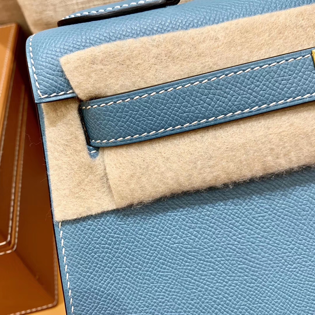 Hermès（爱马仕）Kelly 凯莉包 德国掌纹牛皮 牛仔蓝 鳄鱼皮工序高订版本 28cm