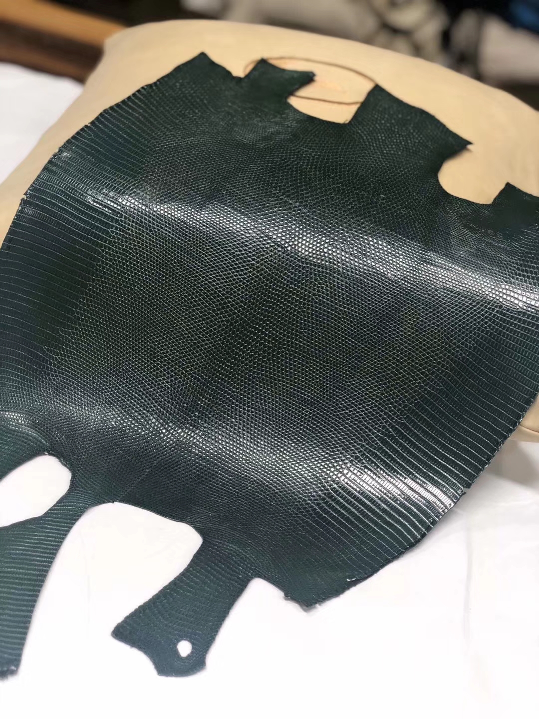Hermès（爱马仕）新到皮料 Lizard 进口亮面蜥蜴 墨绿色