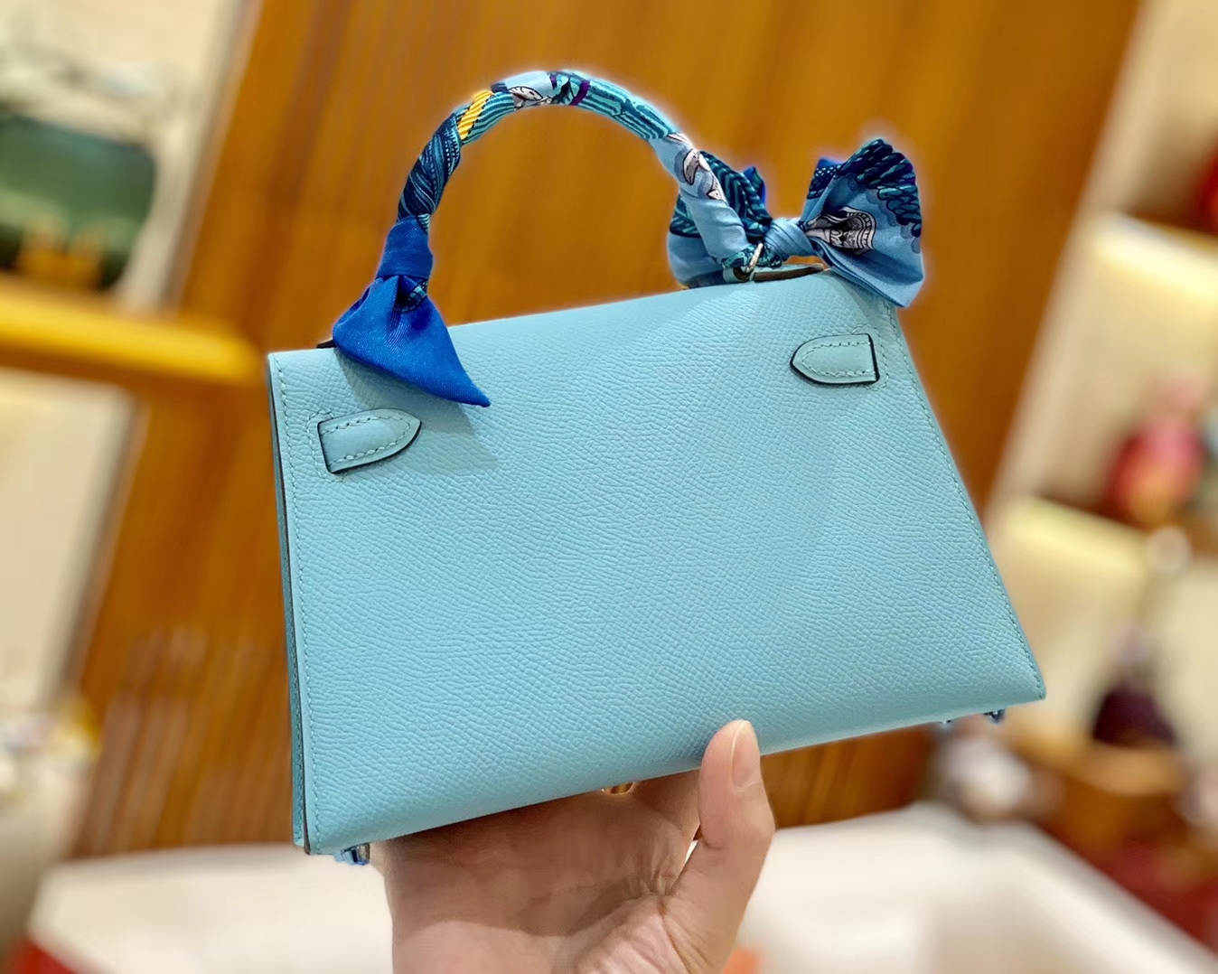 Hermès（爱马仕）Mini kelly 迷你凯莉 新增现货 微风蓝 掌纹小牛皮 臻品级别 银扣 19cm