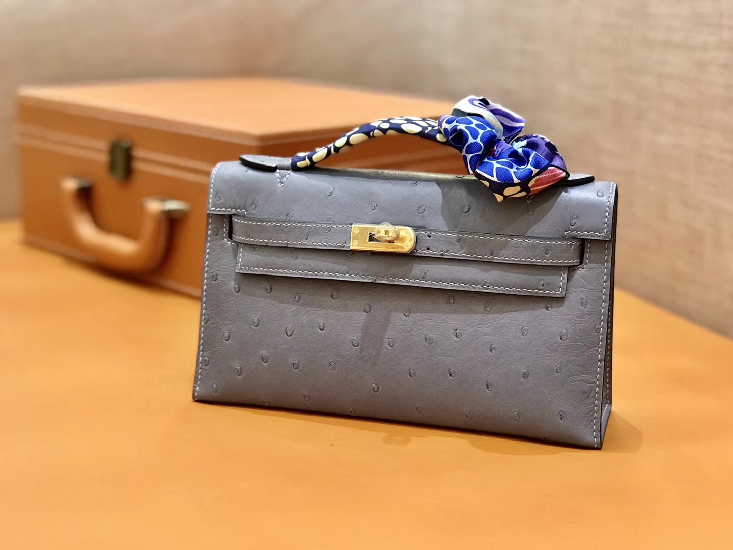 Hermès（爱马仕）MiniKelly 迷你凯莉 冰川蓝 鸵鸟皮 1代 金扣 22cm