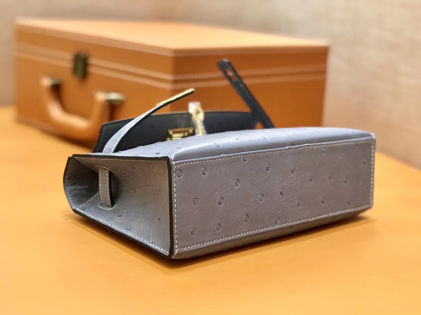 Hermès（爱马仕）MiniKelly 迷你凯莉 冰川蓝 鸵鸟皮 1代 金扣 22cm