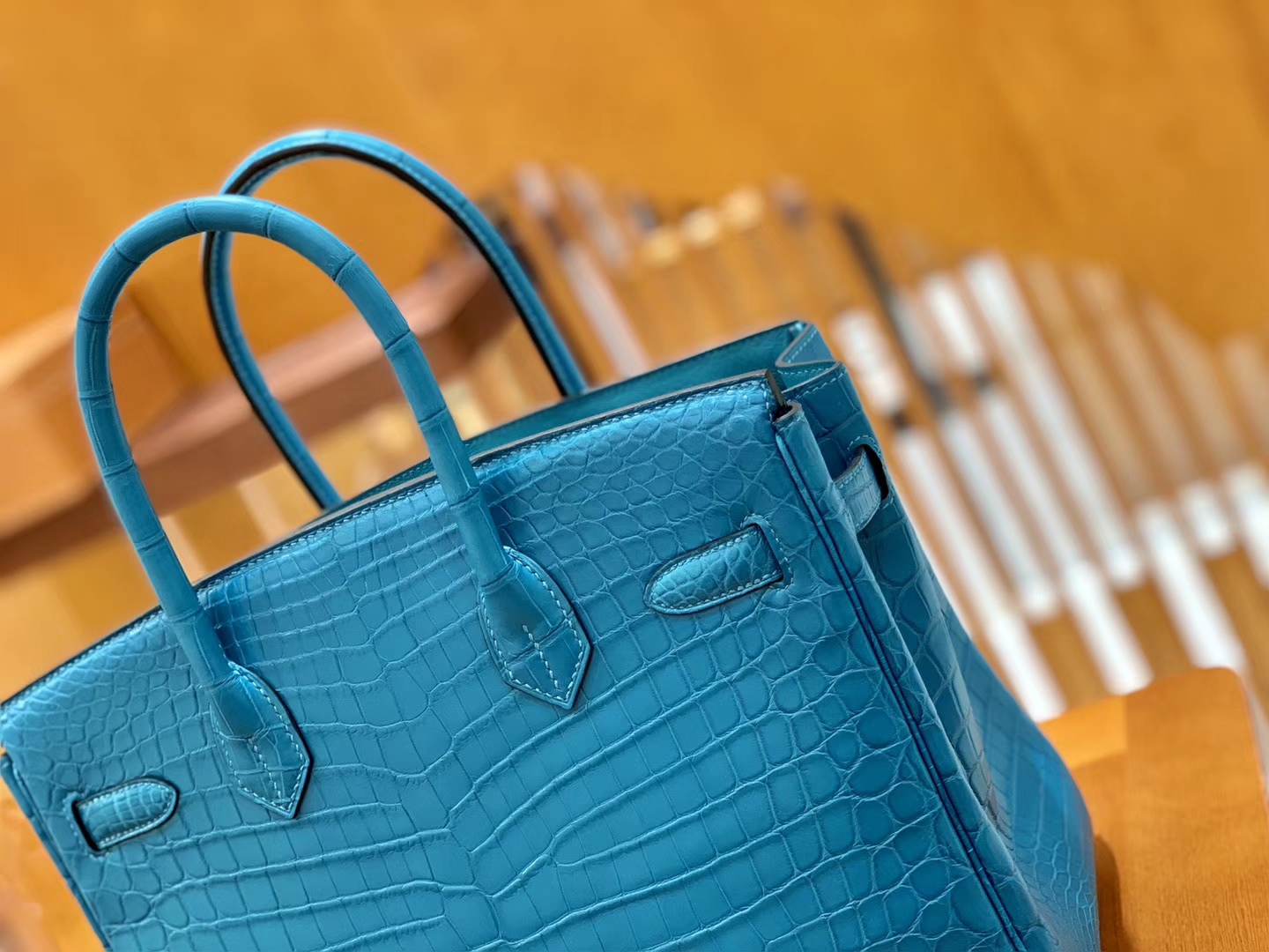 Hermès（爱马仕）Birkin 30cm 雾面 尼罗鳄鱼皮 伊兹密迩蓝 金扣 全手工缝制
