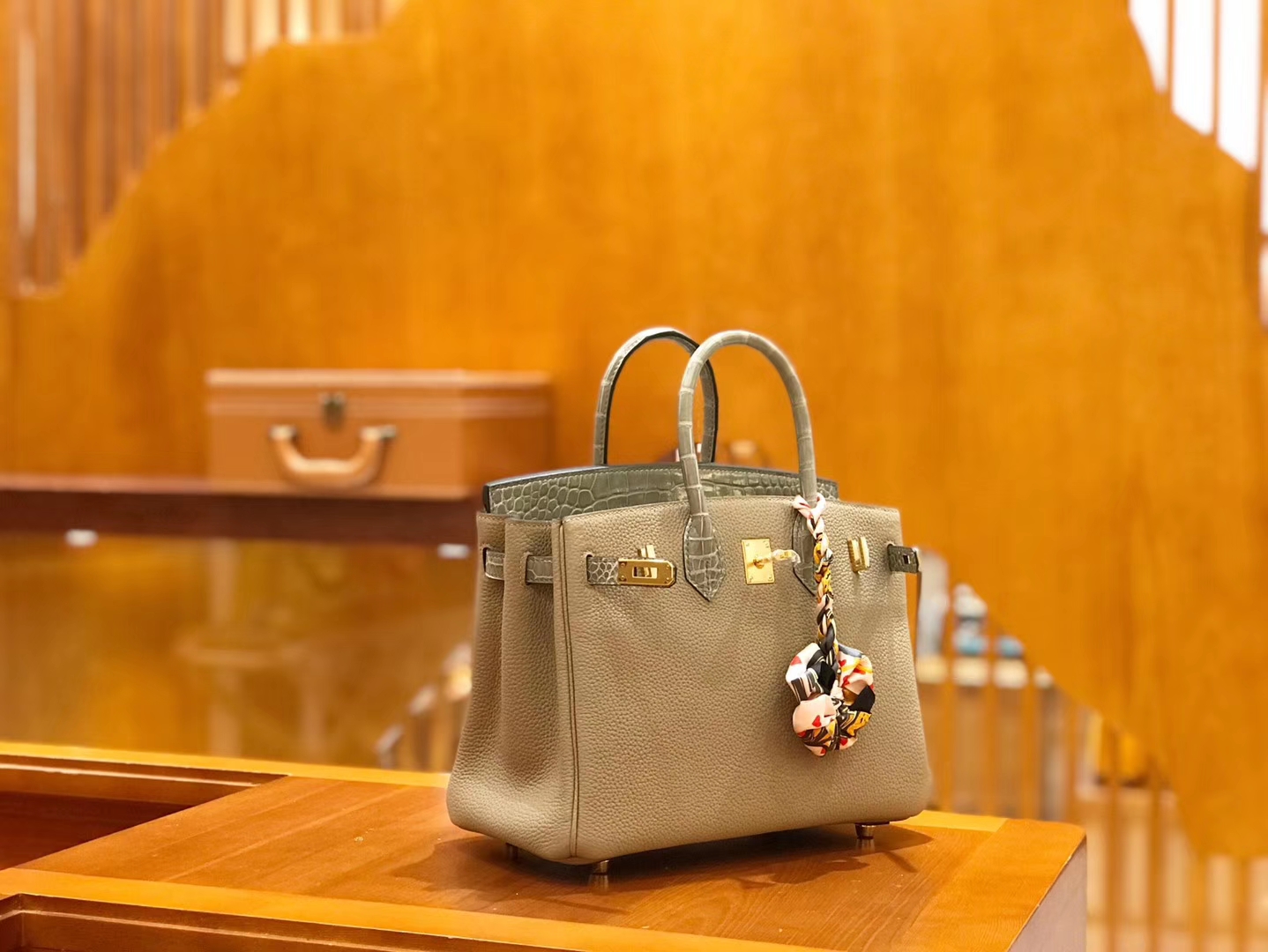 Hermès（爱马仕）Birkin 25cm Touch 斑鸠灰 鳄鱼皮拼牛皮 全手工缝制
